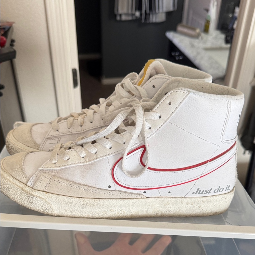 Nike White and Red High-Top Sneakers